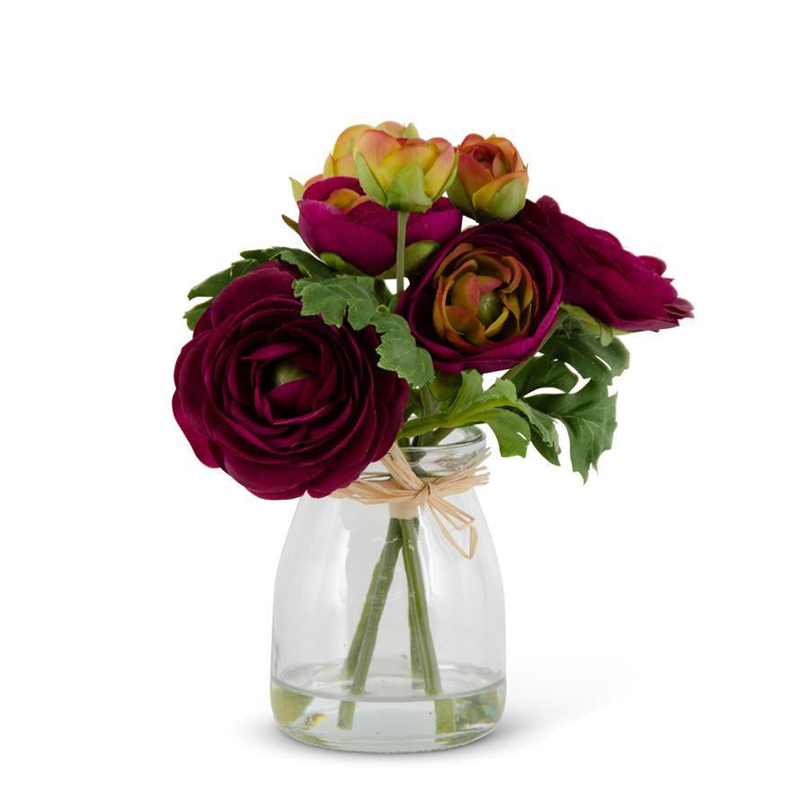 Purple Ranunculus Bouquet in Vase - 6.75"