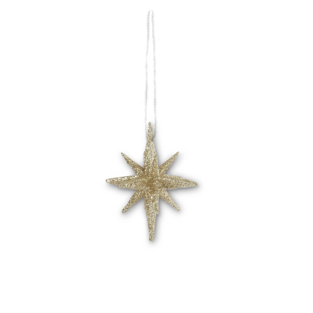 Champagne 9 Point Glitter Star Ornament-2.5"