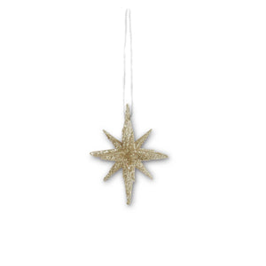 Champagne 9 Point Glitter Star Ornament-2.5"