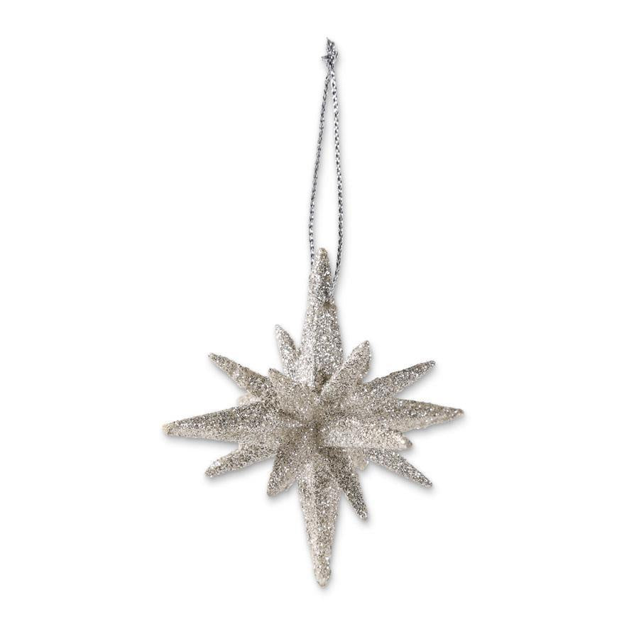 Silver 9 Point Glitter Star Ornament-2.5"