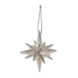 Silver 9 Point Glitter Star Ornament-2.5"