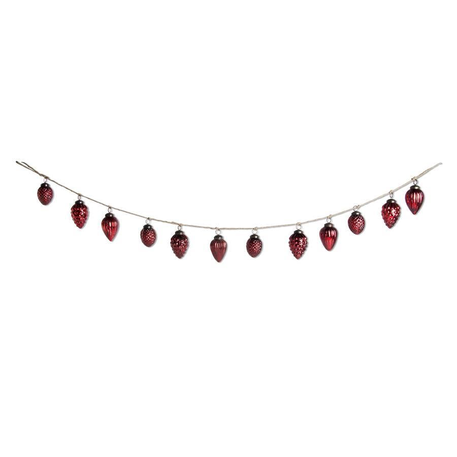 48" Red Acorn Mercury Glass & Twine Garland