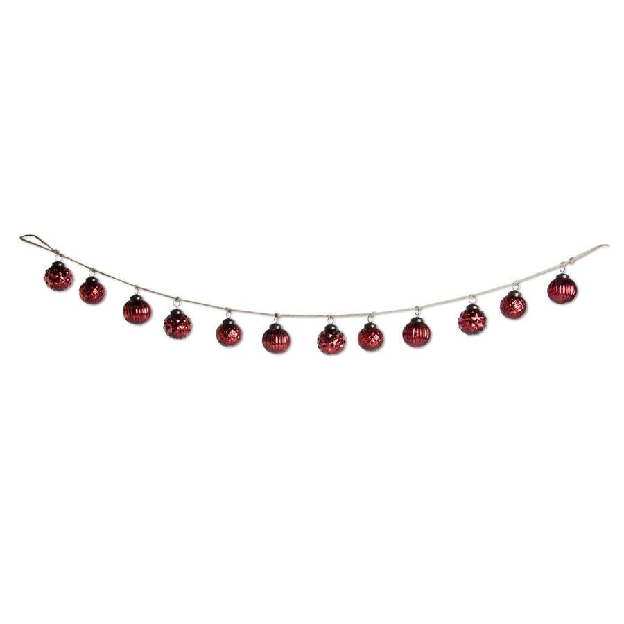 48" Red Round Mercury Glass & Twine Garland