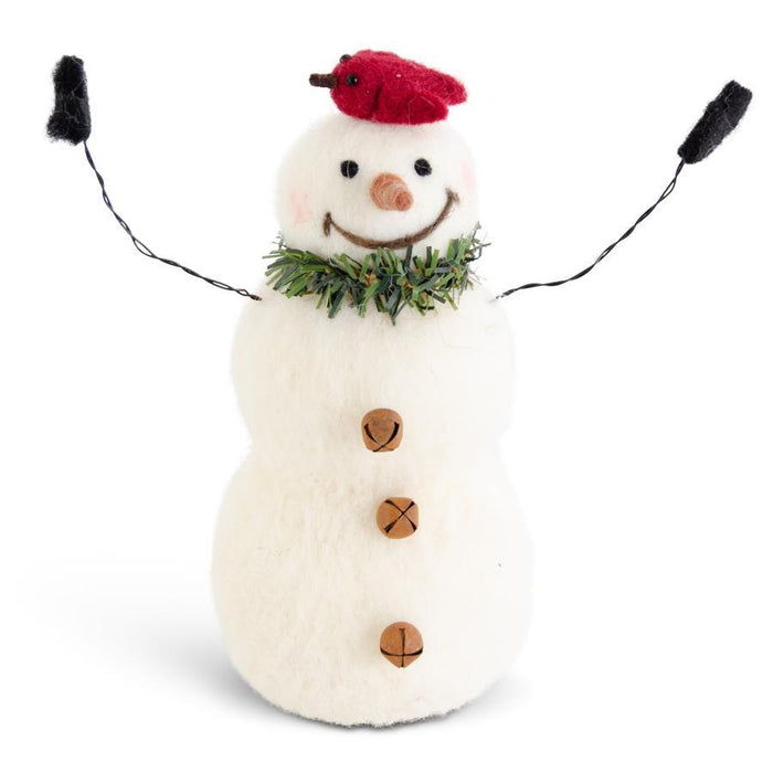 7.5" Wool Snowman with Cardinal