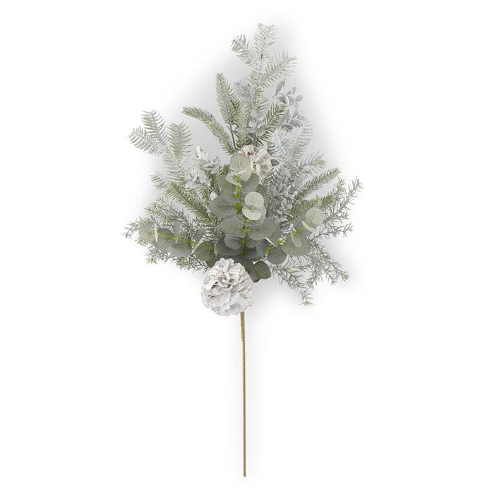 28" Silver Glittered Mixed Pine Eucalyptus Stem